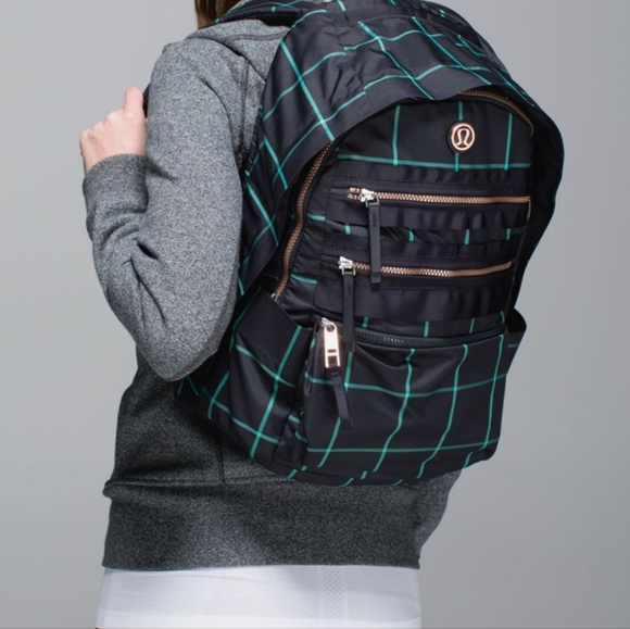 lululemon athletica Black Backpack with Green Grid Pattern - Picture 2 of 14